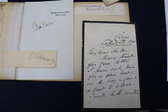 A small collection of autographs to include Disraeli and Kipling etc